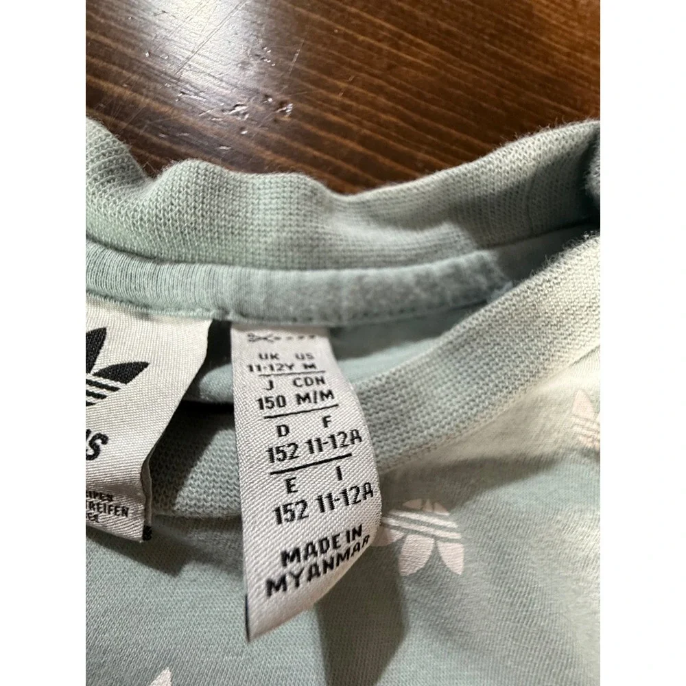 Adidas Originals Kids Mint‎ Green Trefoil All Over Print T-Shirt Size M 11-12Y